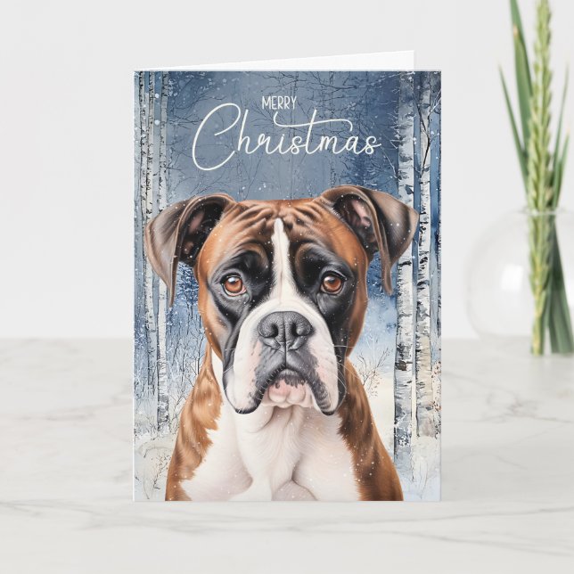 Cartão De Festividades Boxer Dog Winter Aspen Forest Christmas (Frente)
