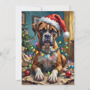 Cartão De Festividades Boxer Goofy Enroscado em Luzes de Natal