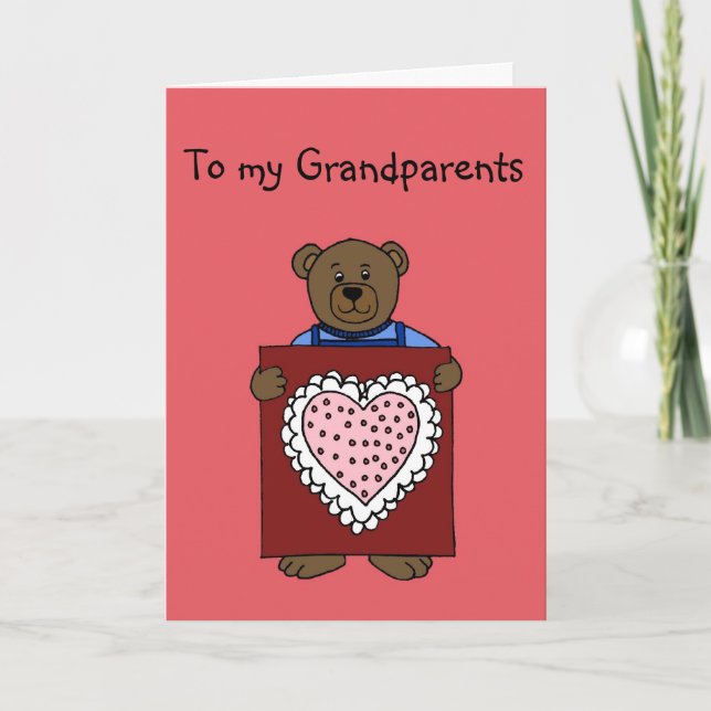 Cartão De Festividades boy bear holding valentine for grandparents card (Frente)