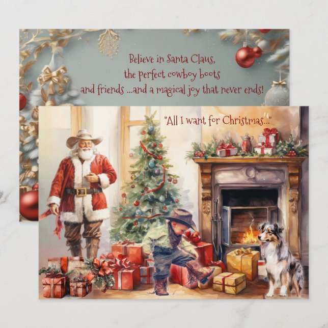Cartão De Festividades Boy Cowboy Boots for Christmas Christmas Card (Frente/Verso)