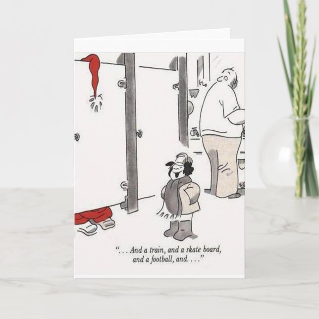Cartão De Festividades Boy with Santa in Bathroom Stal Greeting Card (Frente)