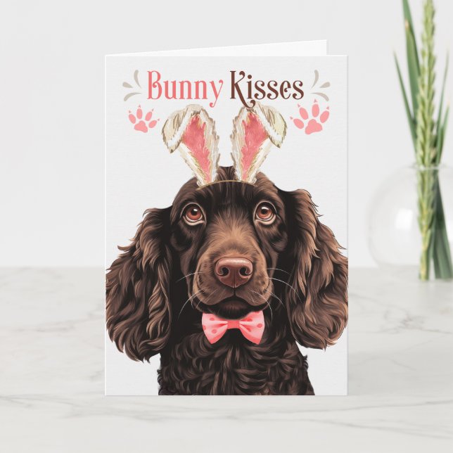 Cartão De Festividades Boykin Spaniel Dog em Bunny Ears para Páscoa (Frente)