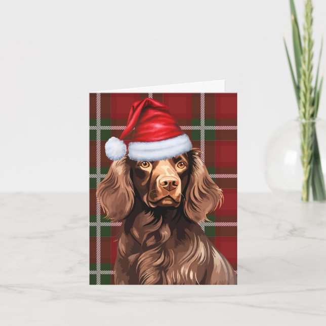 Cartão De Festividades Boykin Spaniel Natal Cão Vermelho Xadrez Natal (Frente)
