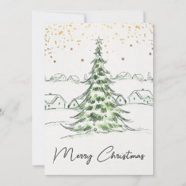 Cartão De Festividades Branca e Mão Verde desenhada Feliz Natal