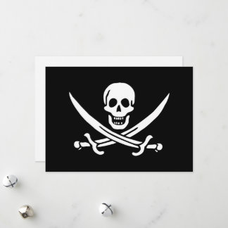 Cartão De Festividades Branco, Bandeira Pirata Calico Jack, Caveira e Cut