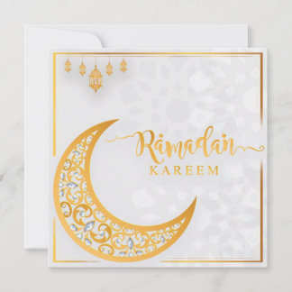 Cartão De Festividades Branco e Ouro 1 personalizados Ramadan Kareem Muba