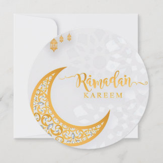 Cartão De Festividades Branco e Ouro do círculo Ramadan Kareem personaliz