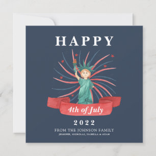 Cartão De Festividades Branco Vermelho e Azul, Patriótico, Cute, 4 de jul