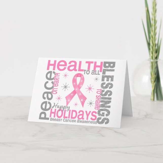 Cartão De Festividades Breast Cancer Christmas 4 Holiday Snowflakes (Frente)