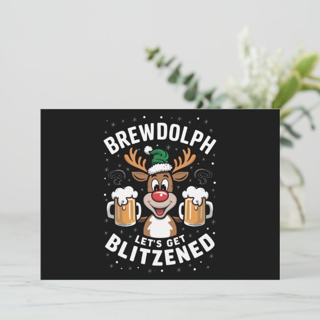 Cartão De Festividades Brewdolph Vamos Blitzenado Reindeer B de Natal (Em pé/Frente)