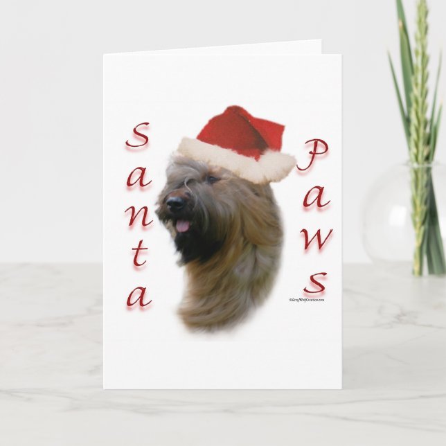 Cartão De Festividades Briard Santa Paws (Frente)