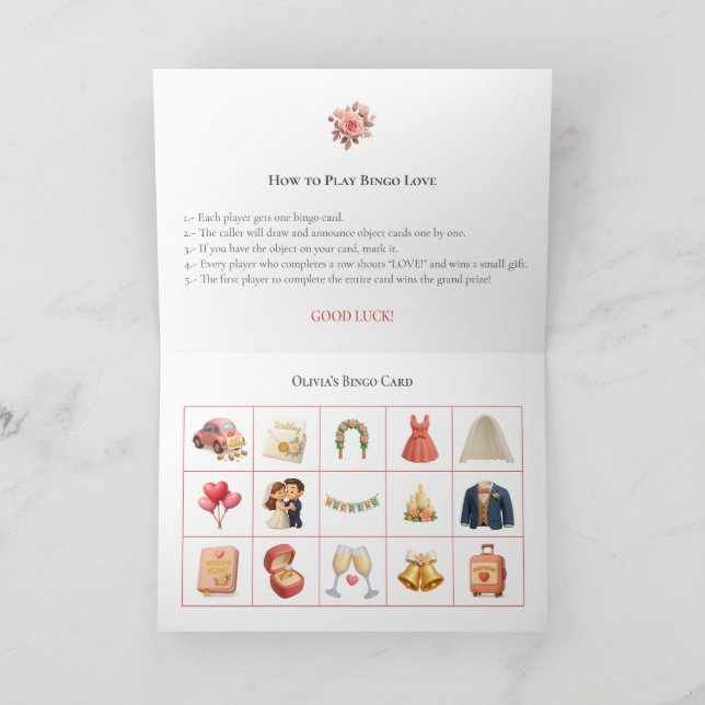 Cartão De Festividades Bridal Shower Bingo Game Board16. Fun Party (Interior)