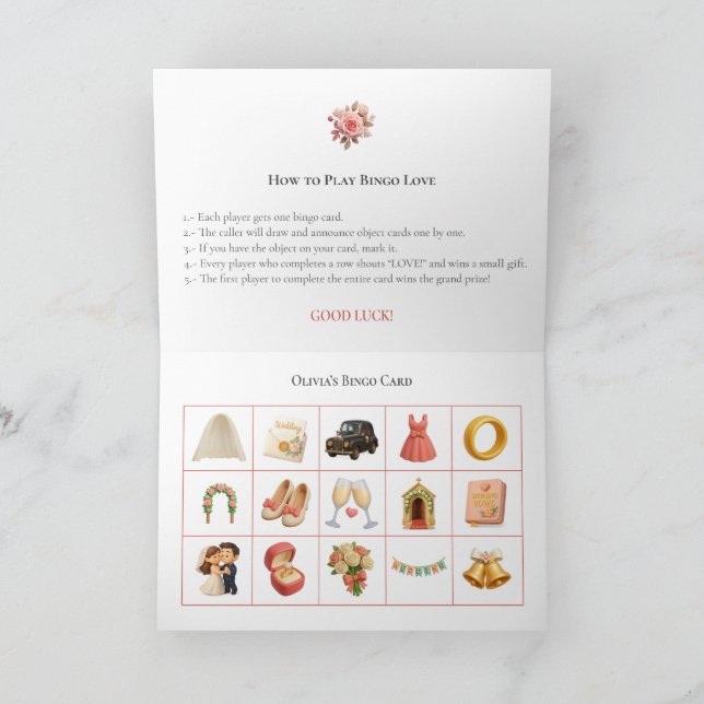 Cartão De Festividades Bridal Shower Bingo Game Board18. Fun Party (Interior)