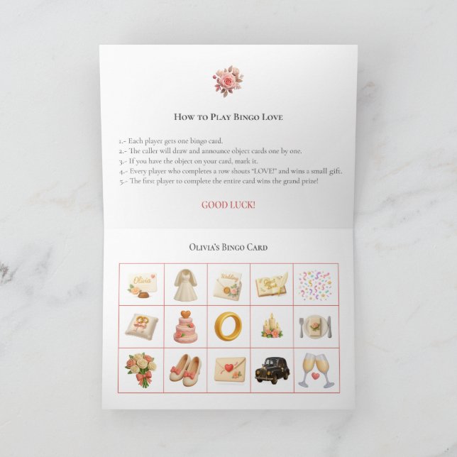 Cartão De Festividades Bridal Shower Bingo Game Board3. Fun Party (Interior)