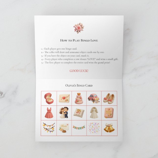 Cartão De Festividades Bridal Shower Bingo Game Board6. Fun Party (Interior)