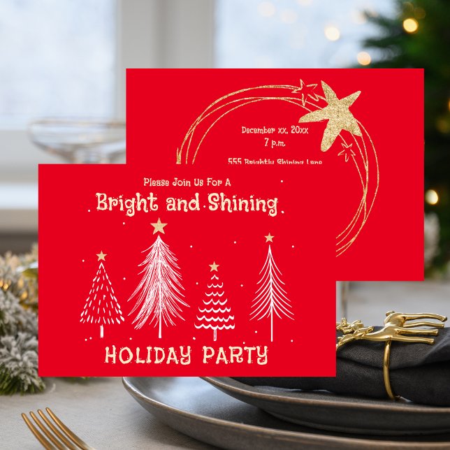 Cartão De Festividades Bright and Shining Christmas Holiday Party  (Bright and Shining Christmas Holiday Party - Red)