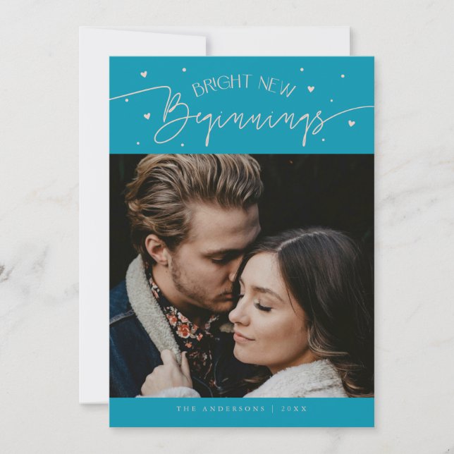 Cartão De Festividades Bright Beginnings New Year Aqua Blue Photo  (Frente)