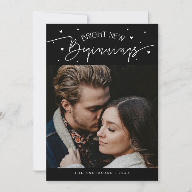 Cartão De Festividades Bright Beginnings New Year Black Photo  (Frente)