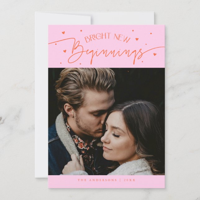 Cartão De Festividades Bright Beginnings New Year Orange Pink Photo  (Frente)