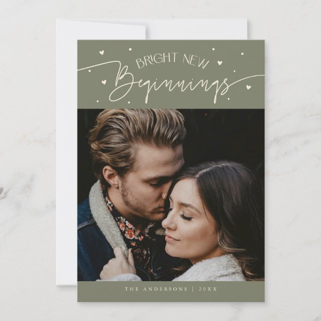 Cartão De Festividades Bright Beginnings New Year Sage Green Photo  (Frente)
