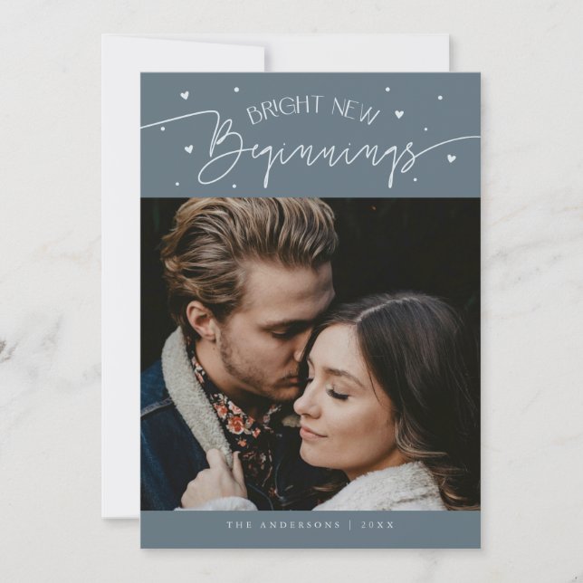 Cartão De Festividades Bright Beginnings New Year Slate Blue Photo  (Frente)