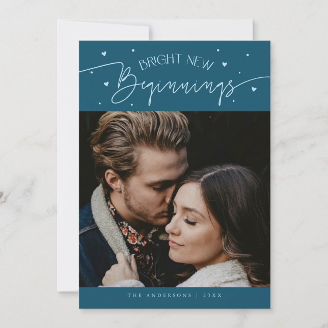 Cartão De Festividades Bright Beginnings New Year Teal Photo  (Frente)