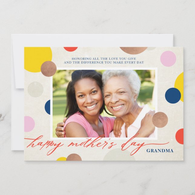 Cartão De Festividades Bright Dots Happy Mother's Day Grandma Photo (Frente)