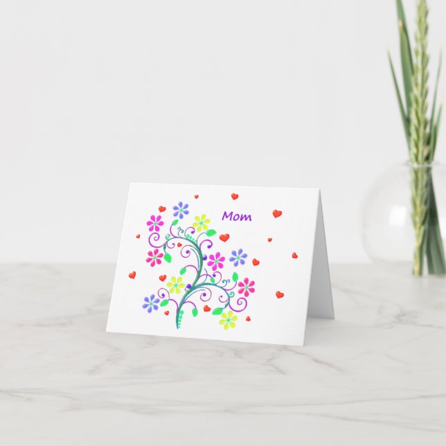 Cartão De Festividades Bright Happy Easter Mom - Floral, Swirls, Hearts (Frente)
