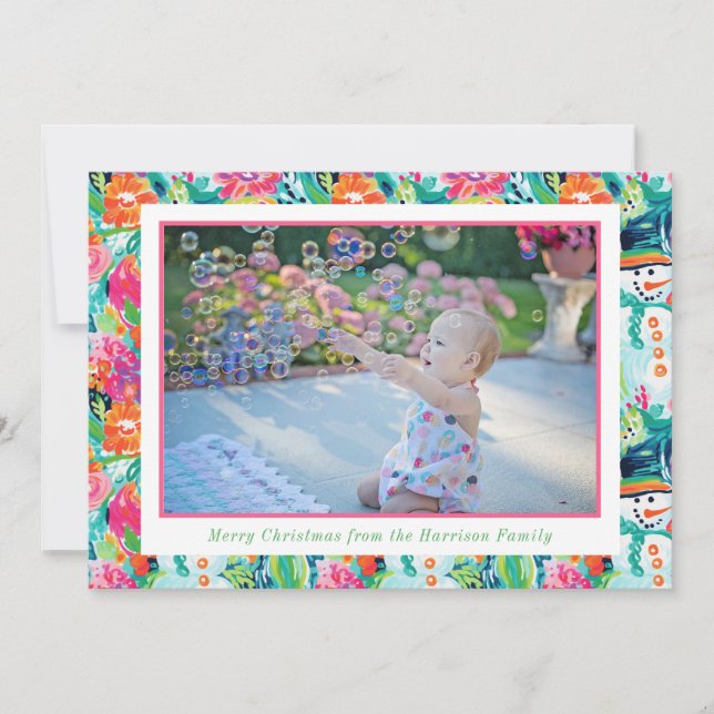 Cartão De Festividades Bright Palm Beach Natal Foto de Snowman (Frente)