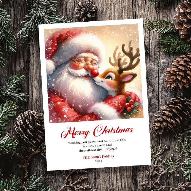 Cartão De Festividades Bright Santa And Rudolph Merry Christmas Greeting  (Bright Santa And Rudolph Merry Christmas Greeting Card)