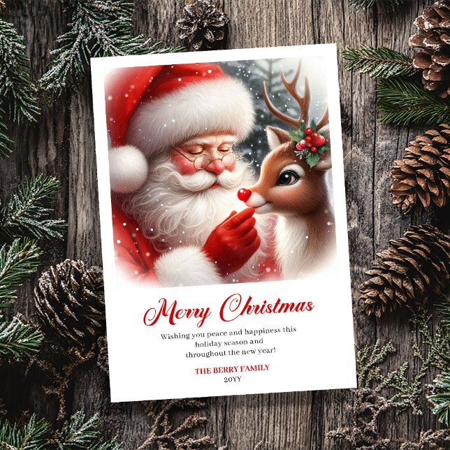 Cartão De Festividades Bright Santa And Rudolph Merry Christmas Greeting  (Bright Santa And Rudolph Merry Christmas Greeting Card)