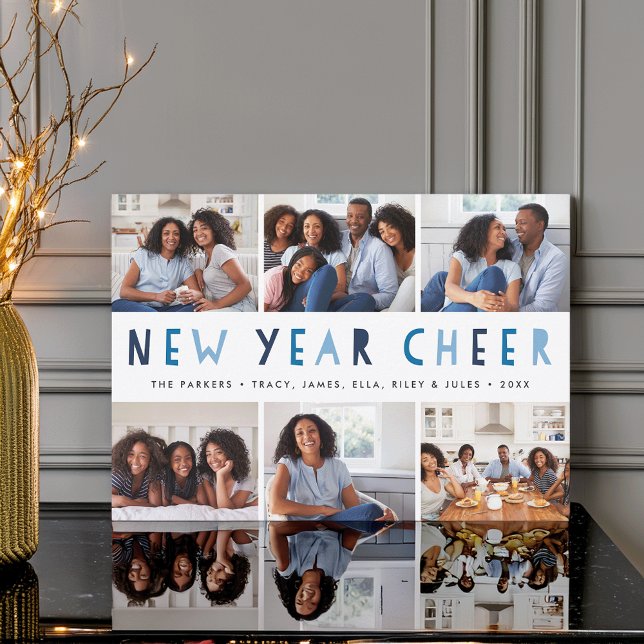 Cartão De Festividades Bright Tidings | New Year Photo Collage Card (Criador carregado)