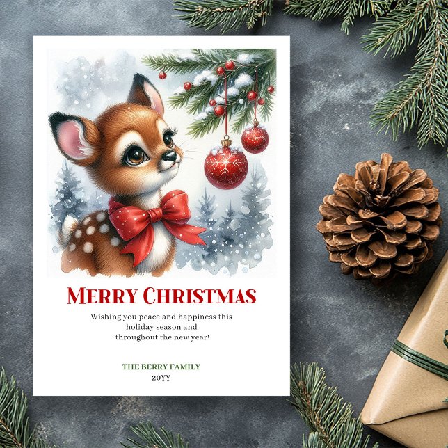 Cartão De Festividades Bright Winter Fawn Watercolor Christmas Greeting   (Bright Winter Fawn Watercolor Christmas Greeting Christ)