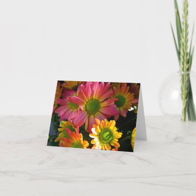 Cartão De Festividades Bright Yellow and Pink Mums Note Card (Frente)