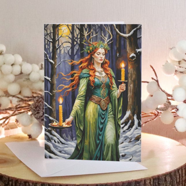 Cartão De Festividades Brigid Imbolc Candlemas Floresta Celta (Brigid Imbolc Candlemas Forest Celtic Wiccan Holiday Greeting Card)