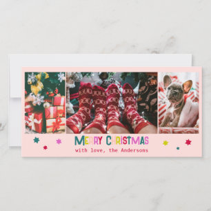 Cartão De Festividades Brilhante e alegre Feliz Natal 3 Foto Cor-de-rosa