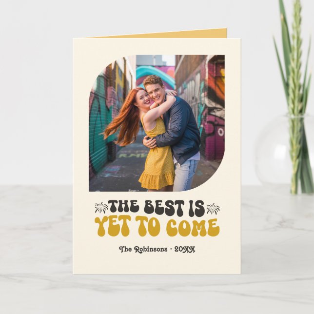 Cartão De Festividades Brilho da Hora Dourada Champanhe Retro Ano Novo Fo (Frente)