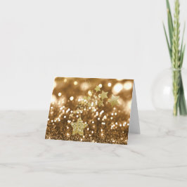 Cartão De Festividades Brilho dourado & estrelas do falso de Bokeh