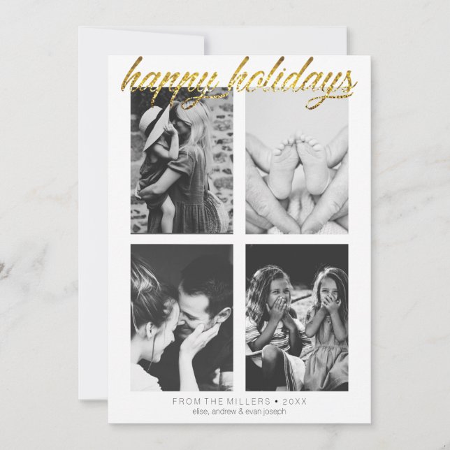 Cartão De Festividades Brilho dourado simples Foto editável de Feriado (Frente)