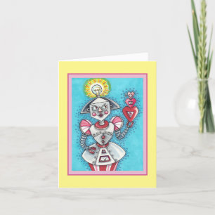 CARTÃO DE FESTIVIDADES BRILHO IDEA GIRL ROBOT, CORAÇÃO MECÂNICA COLORIDA