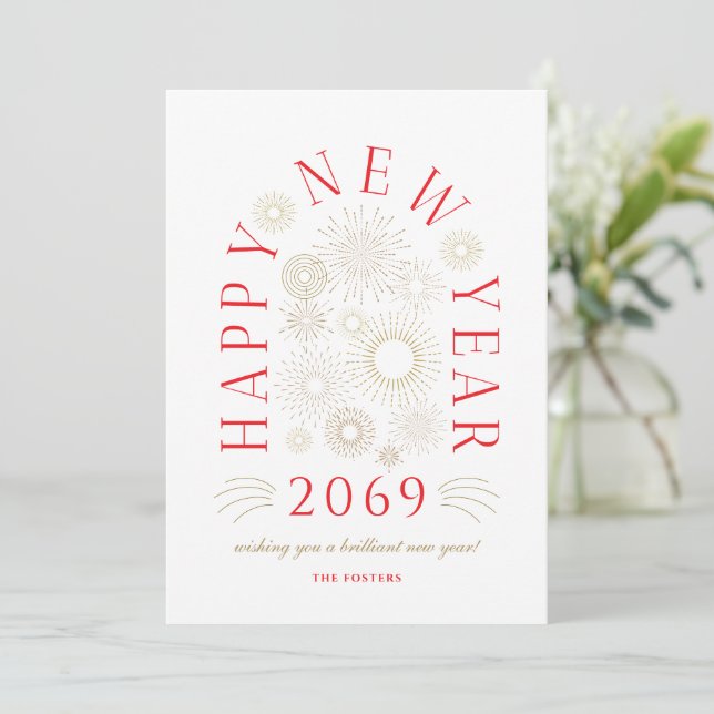 Cartão De Festividades Brilliant New Year Firework Business Greeting Card (Em pé/Frente)
