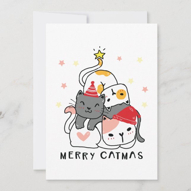 Cartão De Festividades Brincadeira, Feliz Natal Gatos (Frente)