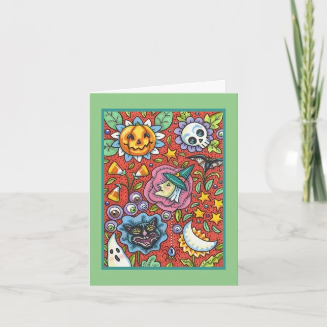 CARTÃO DE FESTIVIDADES BRINCADEIRA, GATO, FANTASMA, COLORIDA HALLOWEEN FO (Frente)
