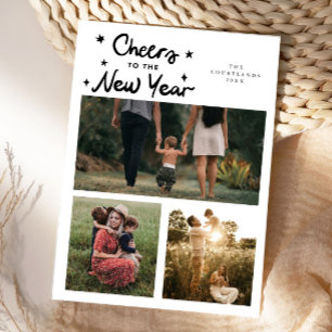 Cartão De Festividades Brinde ao Ano Novo Branco Multi Foto