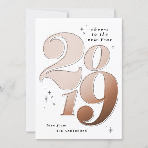 Cartão De Festividades Brinde ao ano novo cobre ousado 2019