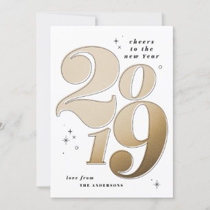 Cartão De Festividades Brinde ao ano novo em negrito dourado 2019