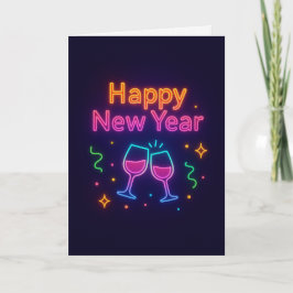 Cartão De Festividades brinde-neon-champagne-feliz-ano-novo-cor-divertido