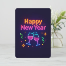 Cartão De Festividades brinde-neon-champagne-feliz-ano-novo-cor-divertido