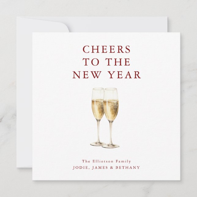 Cartão De Festividades Brinde para o Ano Novo Texto Burgundy Espumante (Frente)