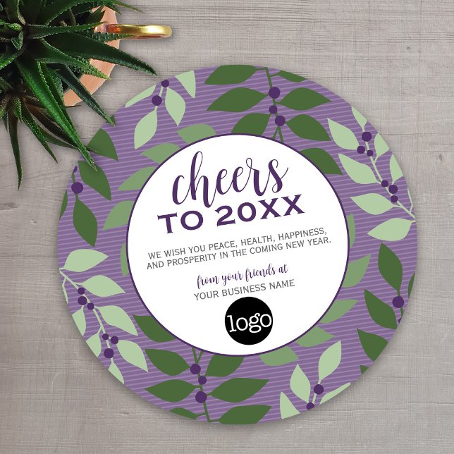 Cartão De Festividades Brindemos ao Ano Novo - Roxo e Verde (A modern holiday card design for any small business)